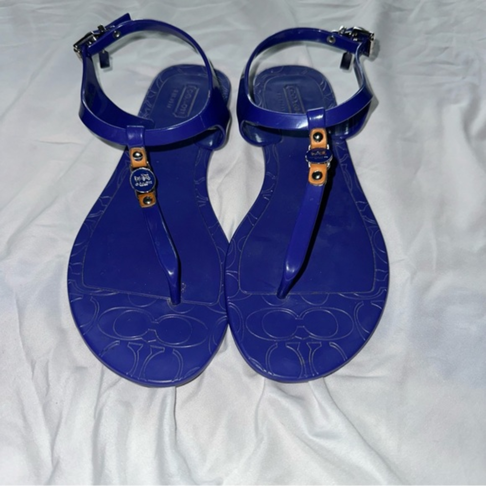 Coach Piccadilly Blue Synthetic T-strap Medallion Ankle Strap Sandal Size 8B(US)